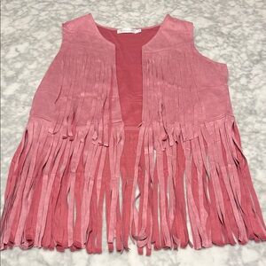 Fringed Sleeveless Tank Top in Dusty Pink